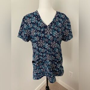 Koi Basics Snowflake with Glitter Scrub Top - Size Medium